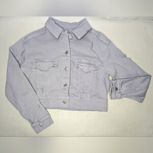 Wild Fable Denim Cropped Jean Jacket Women's size S distressed Lavender W-1